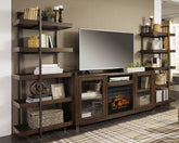Warmstead Furniture - Ashley Furniture - Starmore 3-Piece Wall Unit with Electric Fireplace - 3-Piece Wall Unit with Electric Fireplace / Brown/Gunmetal - W633W6